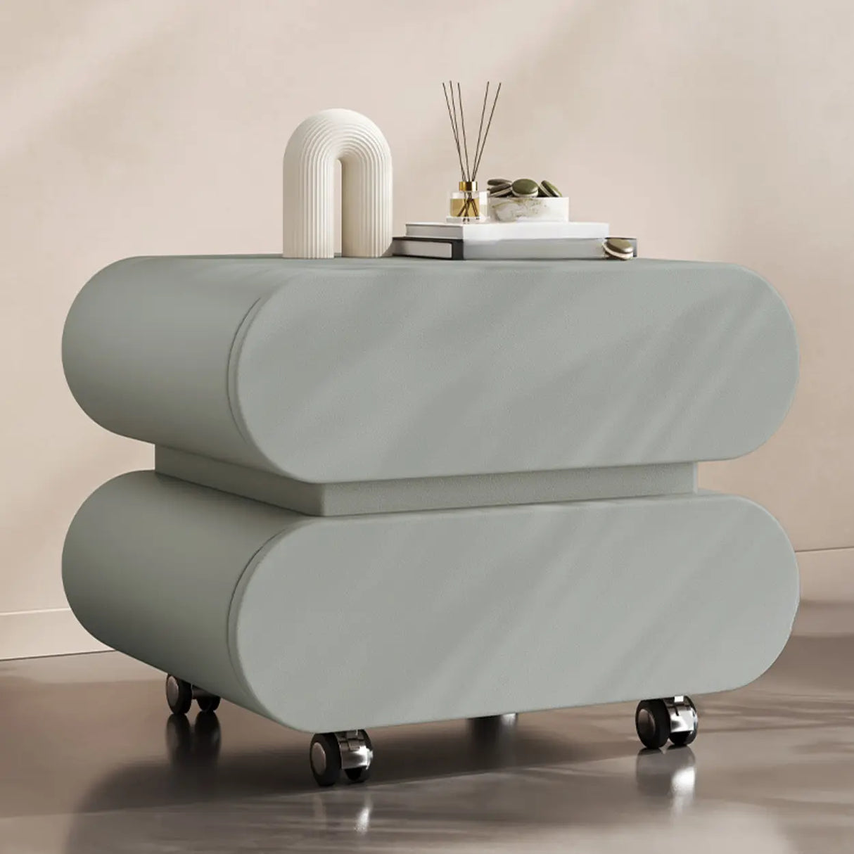 Modern Rolling Caster Wood White Nightstand with Drawers Image - 25