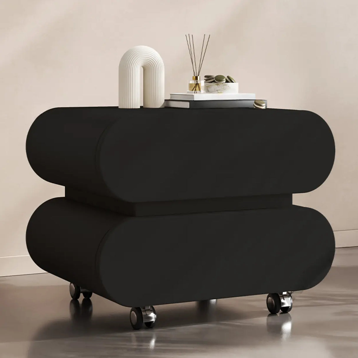 Modern Rolling Caster Wood White Nightstand with Drawers Image - 27