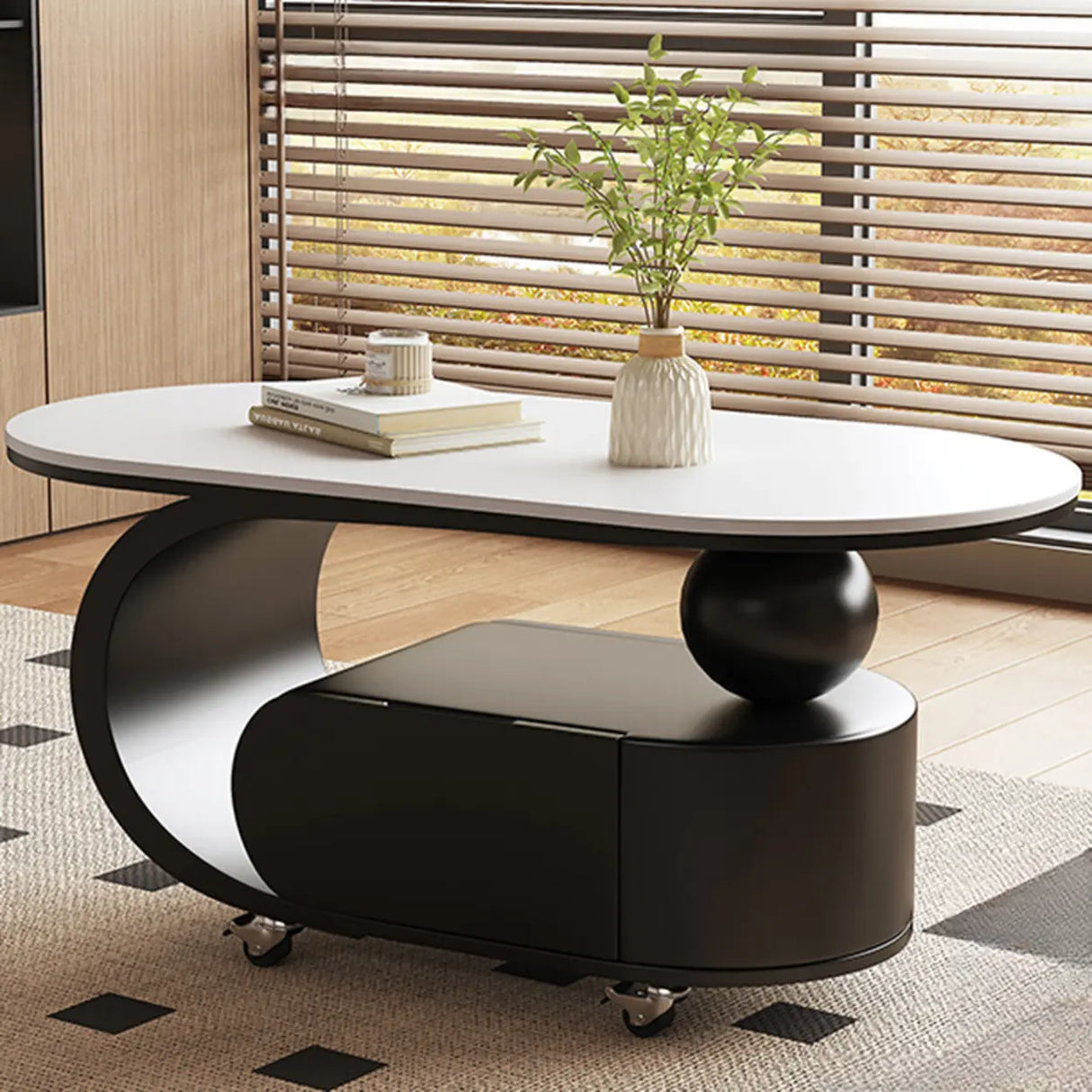 Modern Rolling Coffee Table with Storage and Sleek Design Image - 1
