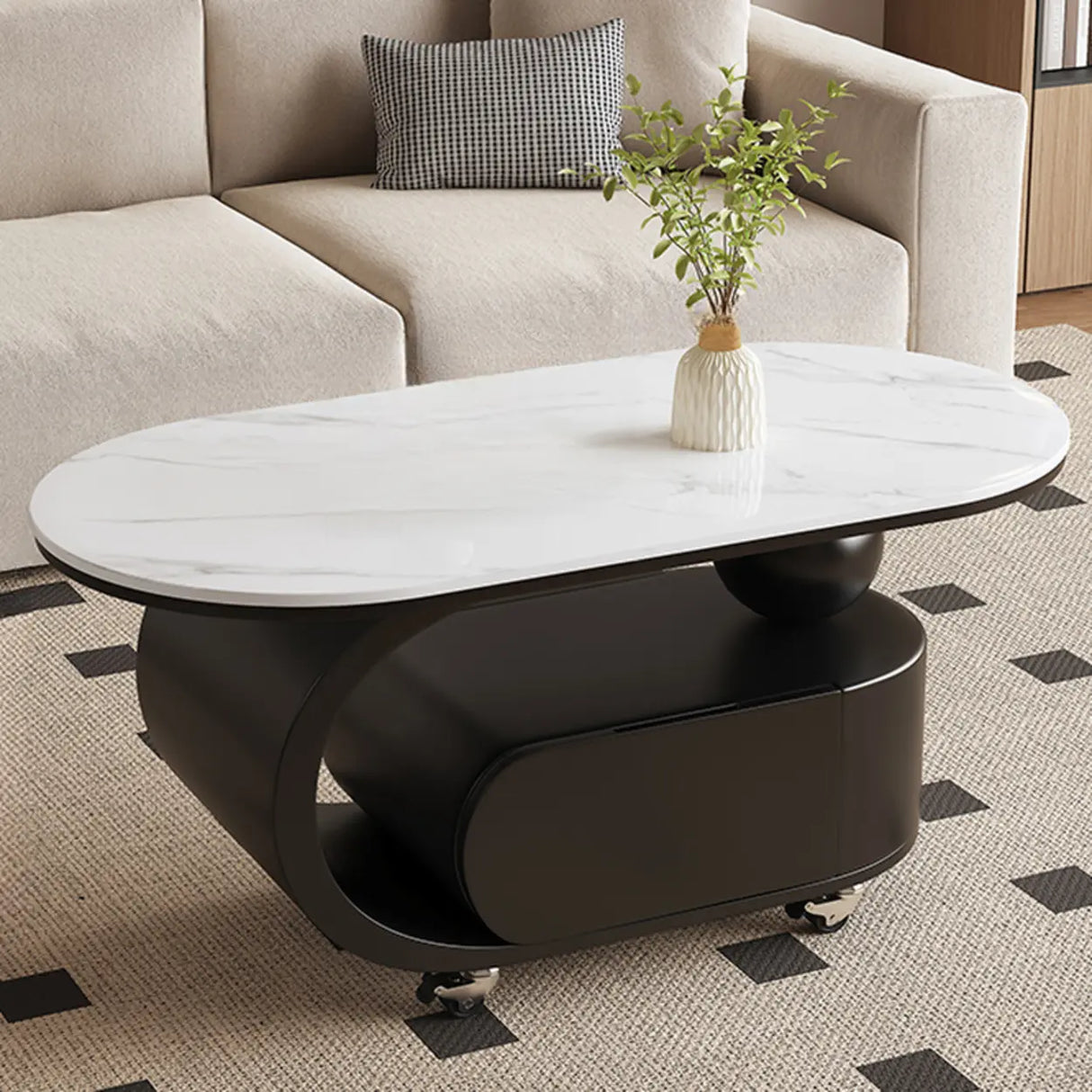 Modern Rolling Coffee Table with Storage and Sleek Design Image - 11