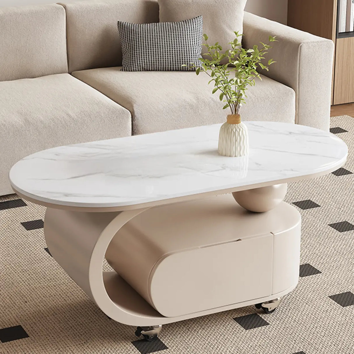 Modern Rolling Coffee Table with Storage and Sleek Design Image - 2