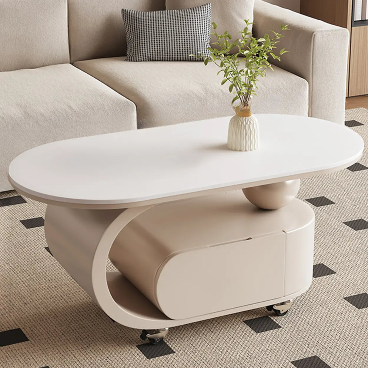 Modern Rolling Coffee Table with Storage and Sleek Design Image - 3