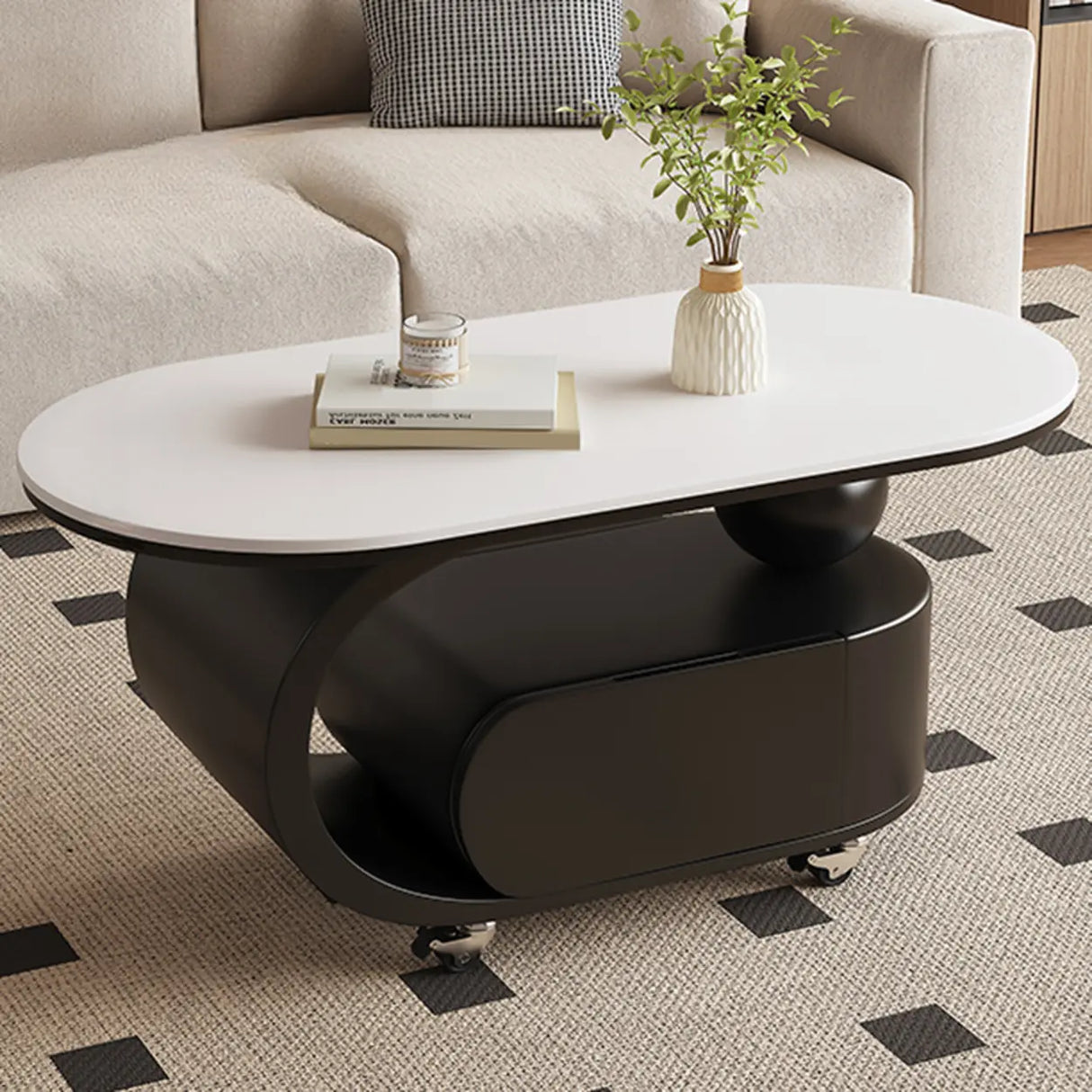 Modern Rolling Coffee Table with Storage and Sleek Design Image - 4