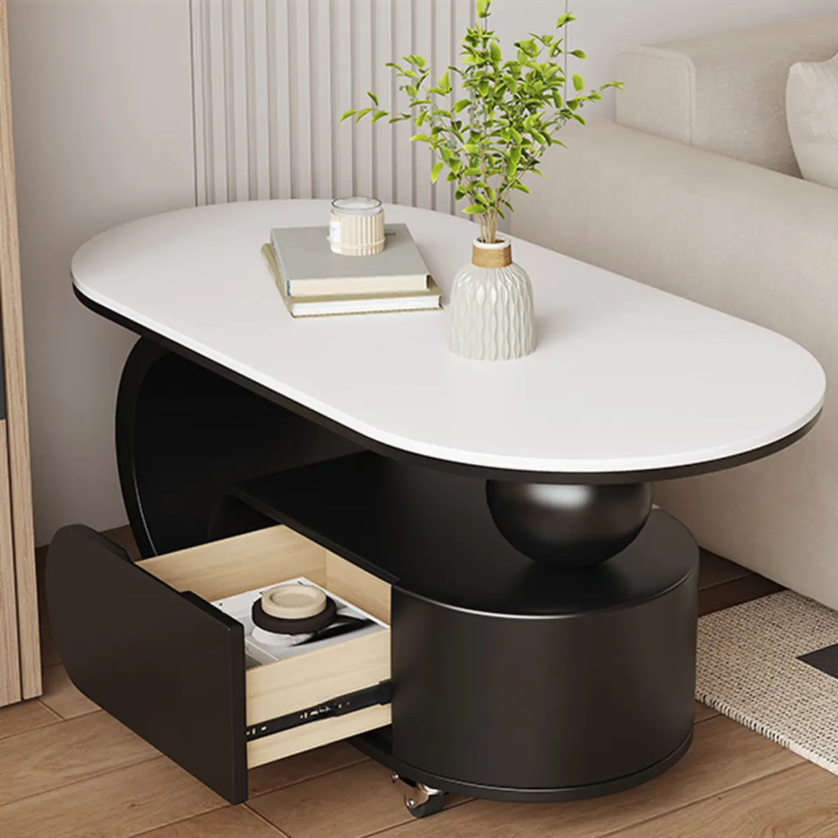 Modern Rolling Coffee Table with Storage and Sleek Design Image - 6