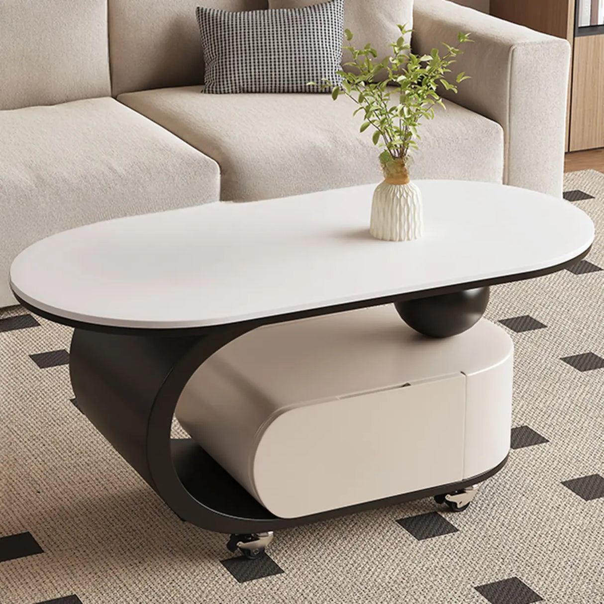 Modern Rolling Coffee Table with Storage and Sleek Design Image - 7