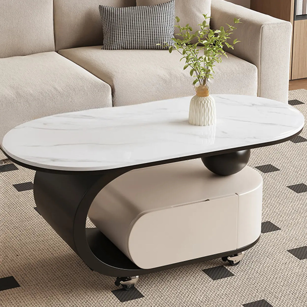 Modern Rolling Coffee Table with Storage and Sleek Design Image - 9