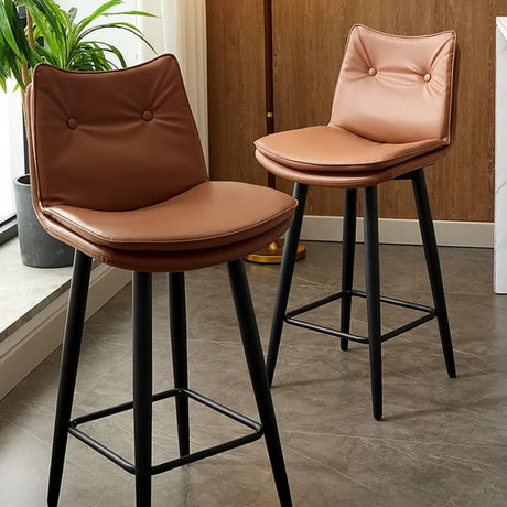 Modern Rotating Brown Leather Barrel Bar Stools with Back Image - 1