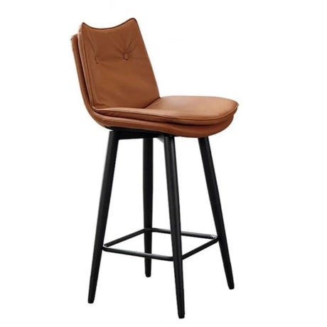 Modern Rotating Brown Leather Barrel Bar Stools with Back Image - 2