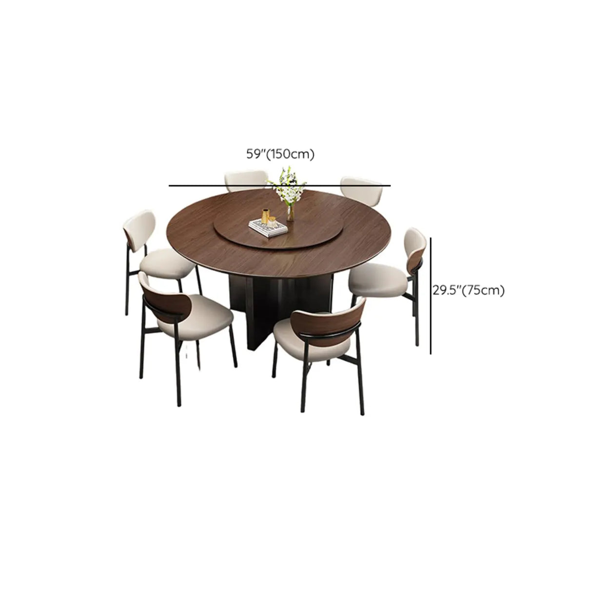 Modern Rotating Lazy Susan Round Brown Wood Dining Table Image - 10