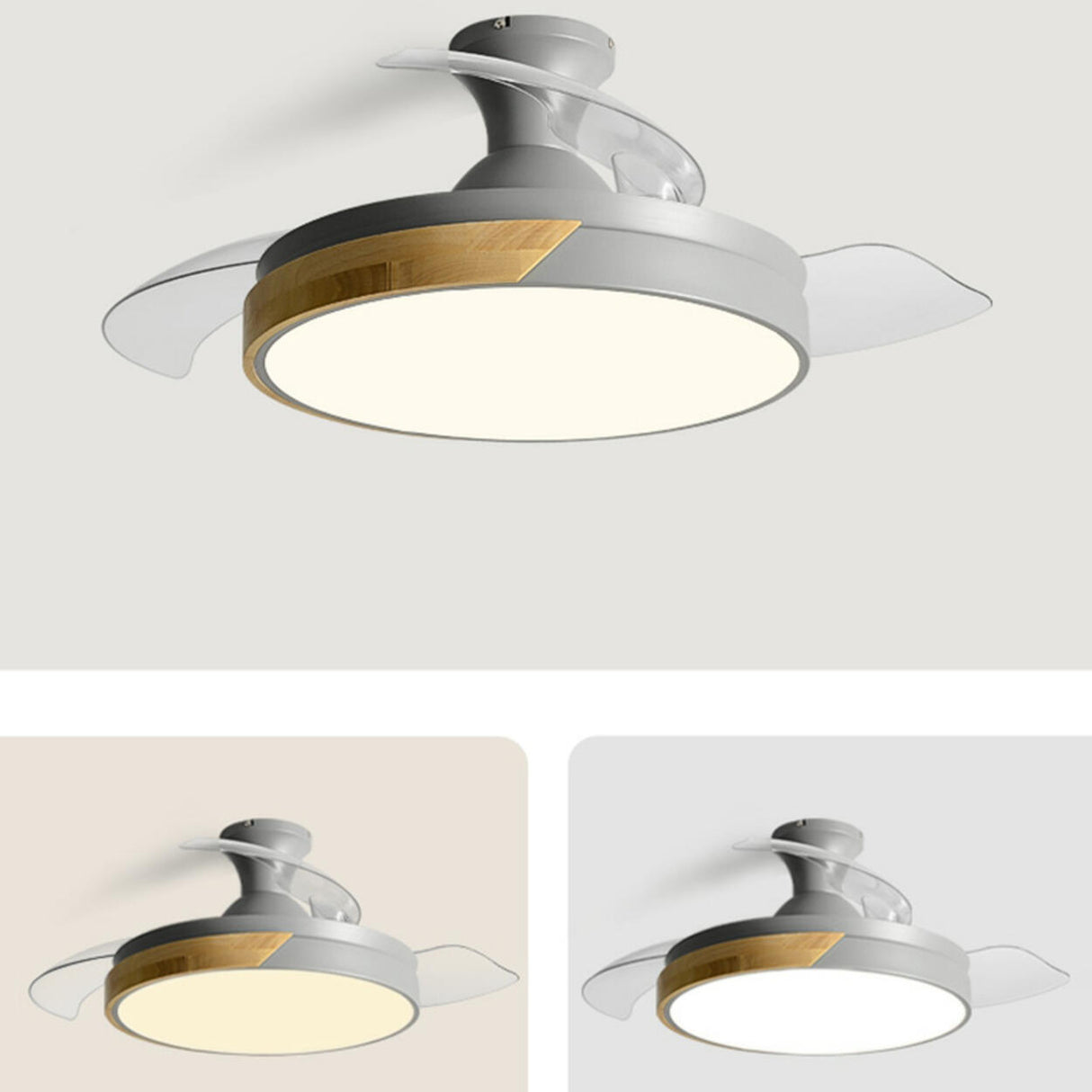 Modern Round 3 Blade Flush Mount Ceiling Fan Light Image - 15