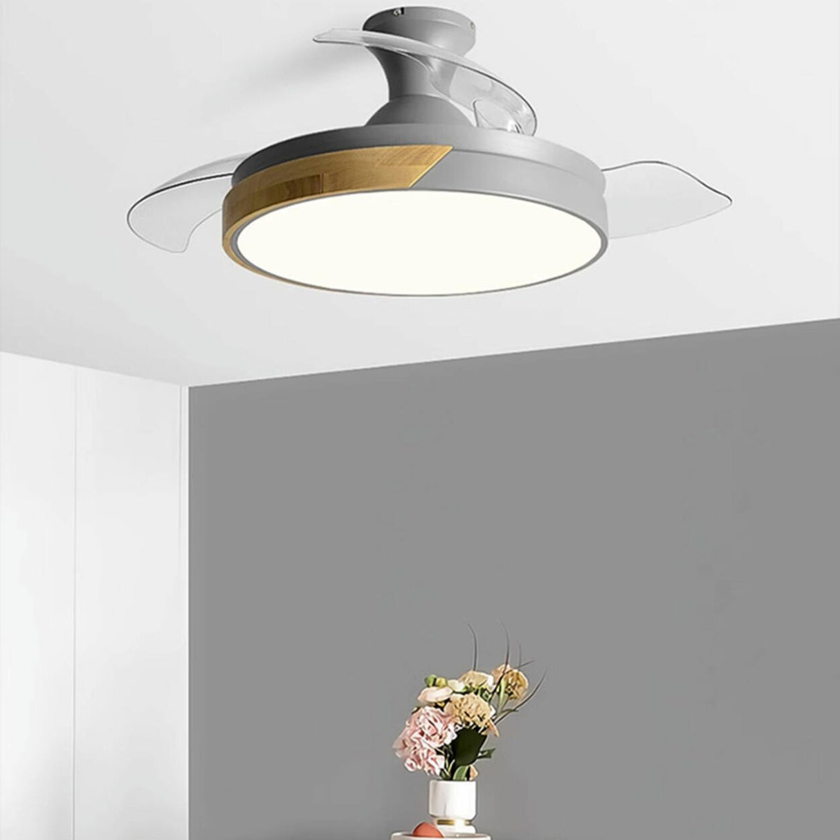 Modern Round 3 Blade Flush Mount Ceiling Fan Light Image - 16