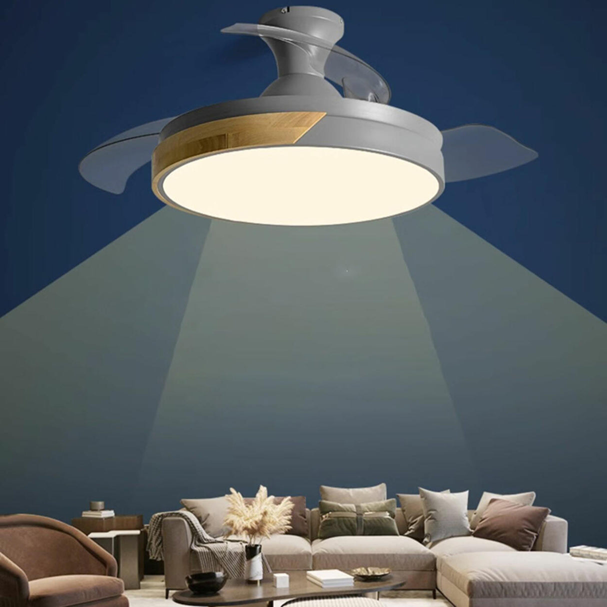 Modern Round 3 Blade Flush Mount Ceiling Fan Light Image - 17