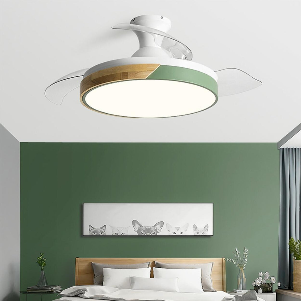 Modern Round 3 Blade Flush Mount Ceiling Fan Light Image - 4