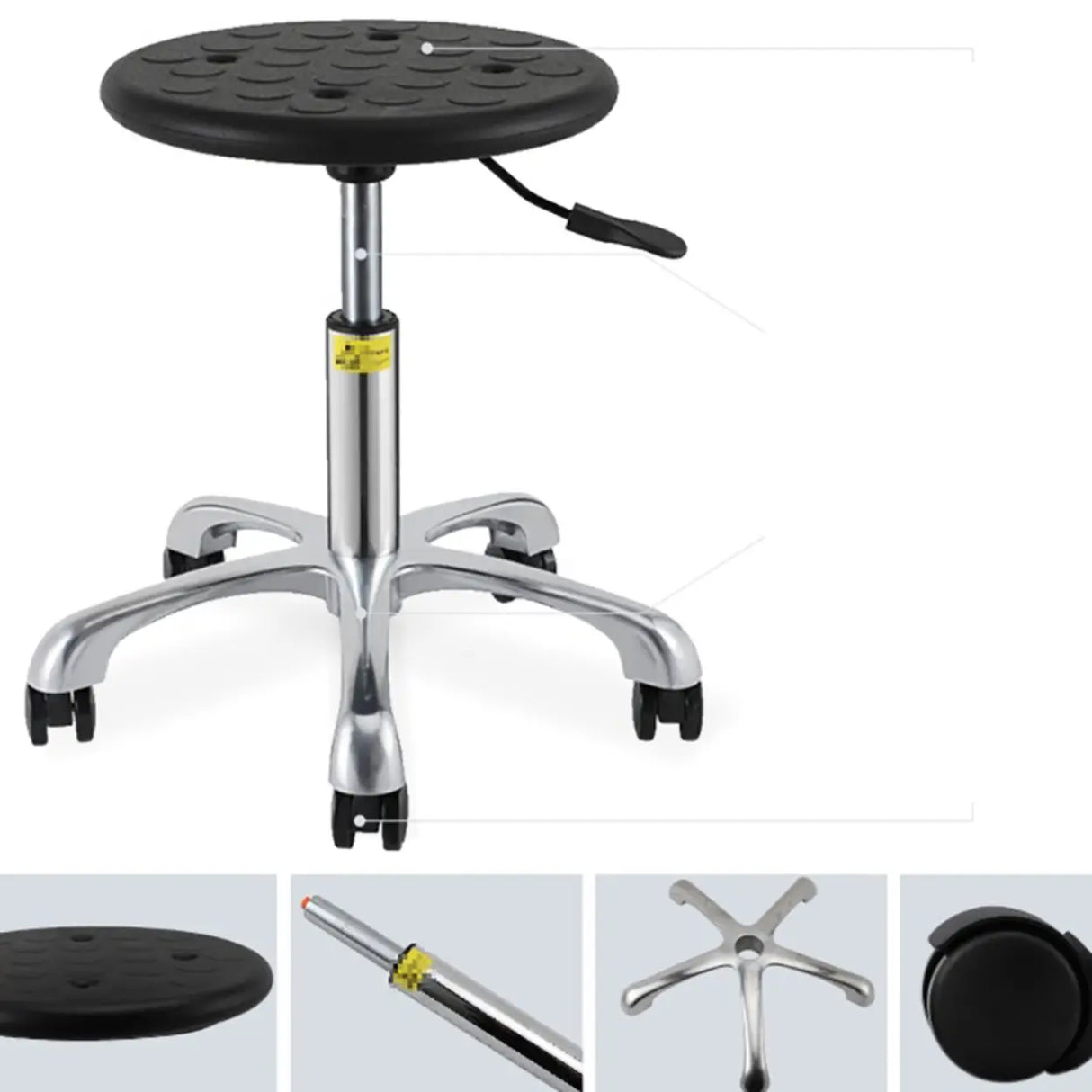 Modern Round Alloy Office Stool Black Adjustable Height Image - 5