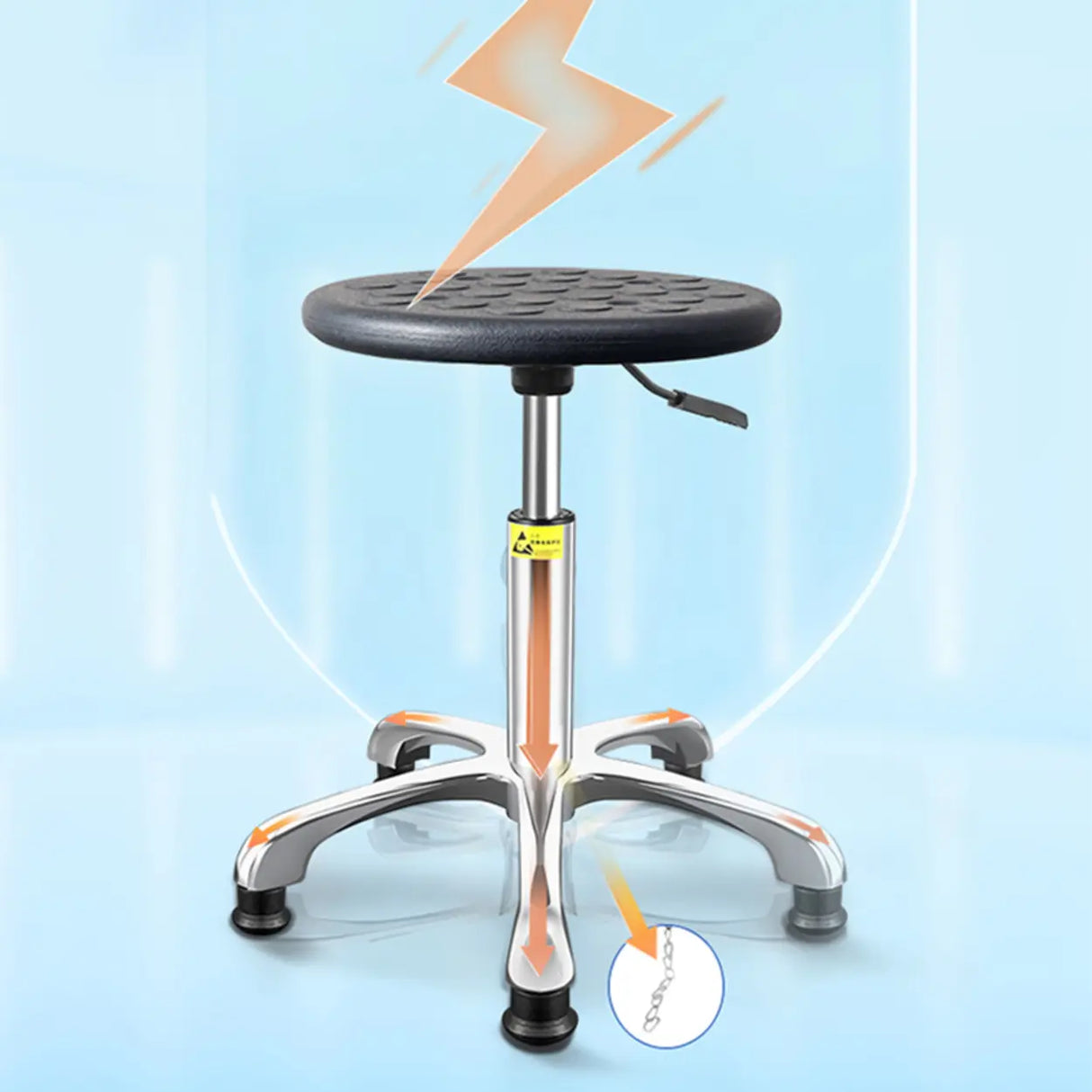 Modern Round Alloy Office Stool Black Adjustable Height Image - 10