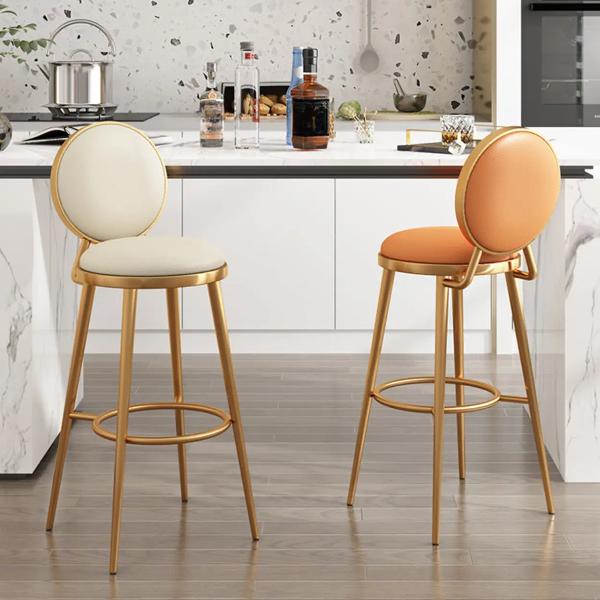 Modern Round-Back Metal Counter Height Bar Stool with Footrest Image - 1