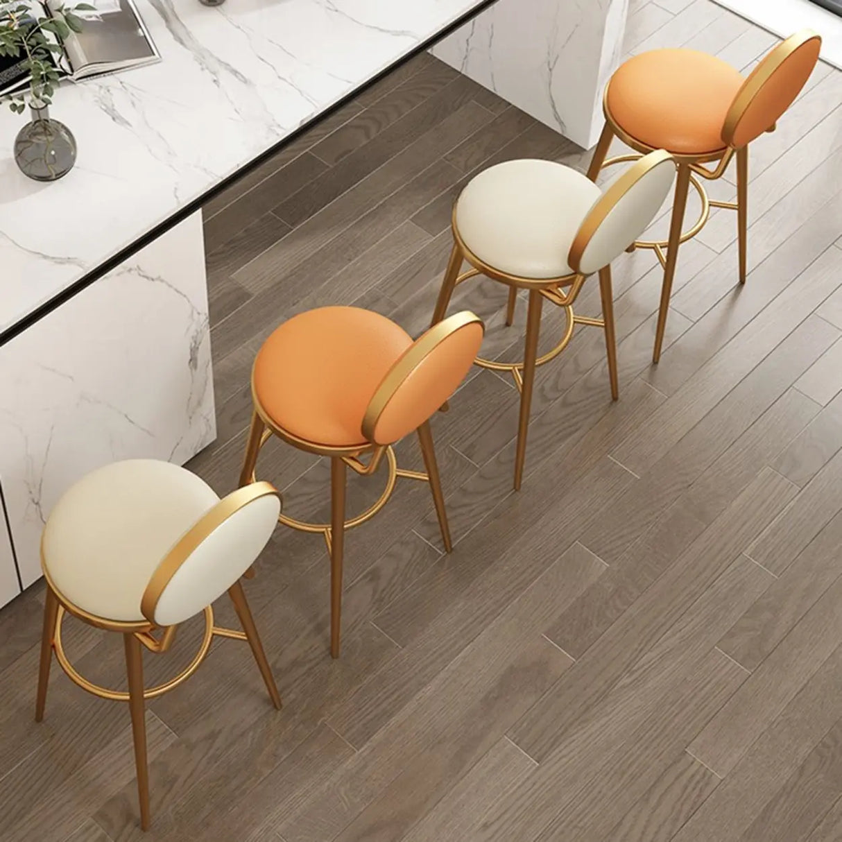 Modern Round-Back Metal Counter Height Bar Stool with Footrest Image - 4