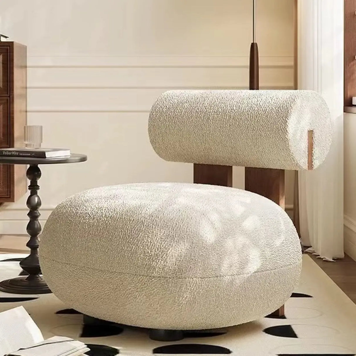 Modern Round Barrel Off-White Sherpa Medium Lounge Accent Chair Image - 1