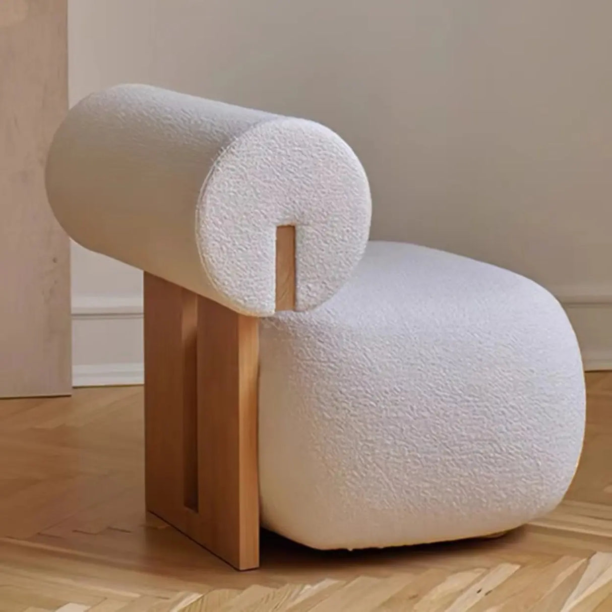 Modern Round Barrel Off-White Sherpa Medium Lounge Accent Chair Image - 4