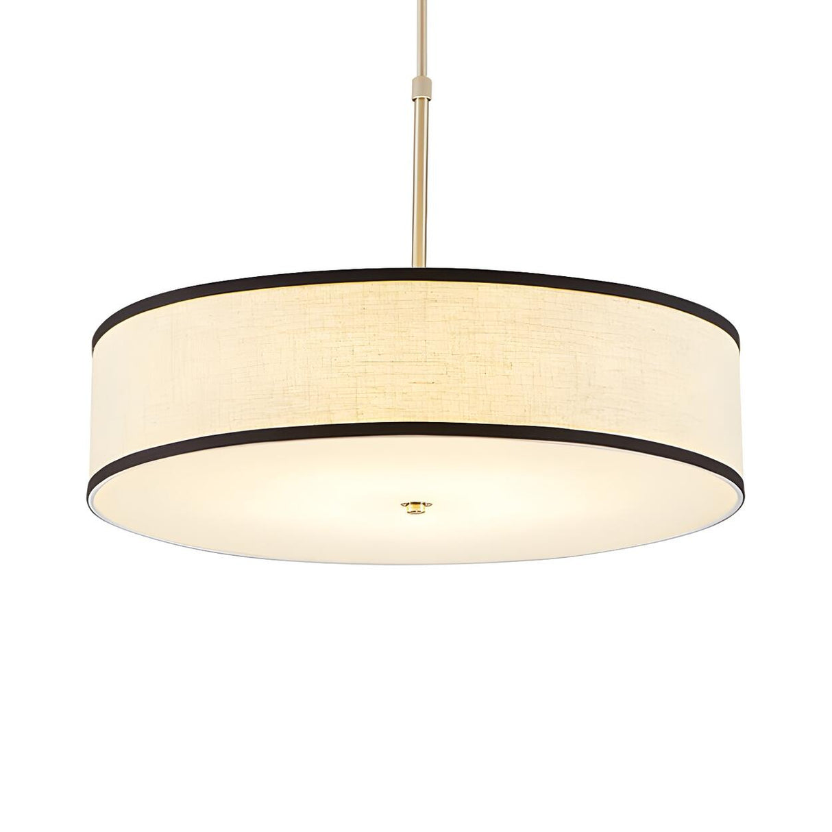 Modern Round Beige Fabric Drum Dining Room Pendant Light Image - 3