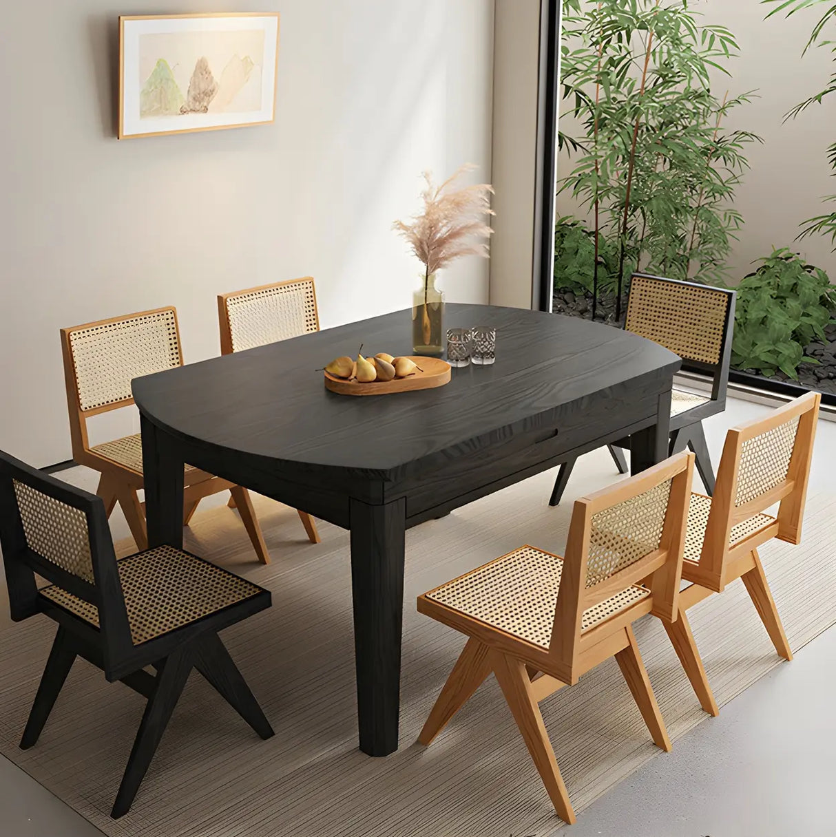 Modern Round Black Ash Dining Table with Drop Leaf Extension Image - 4