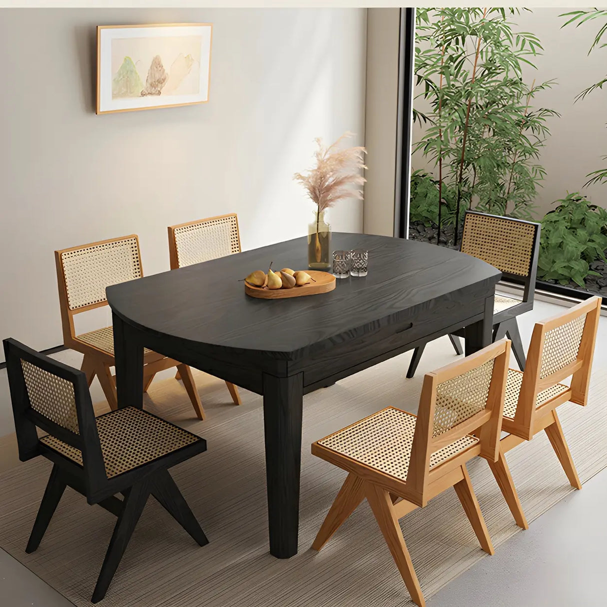 Modern Round Black Ash Dining Table with Drop Leaf Extension Image - 5