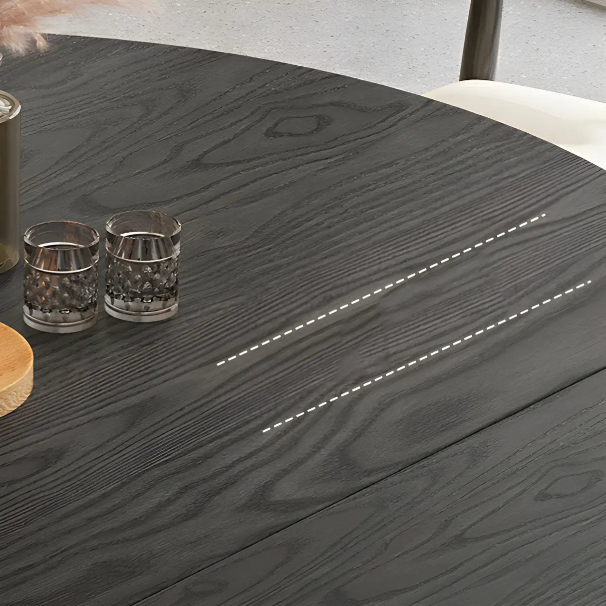 Modern Round Black Ash Dining Table with Drop Leaf Extension Image - 7