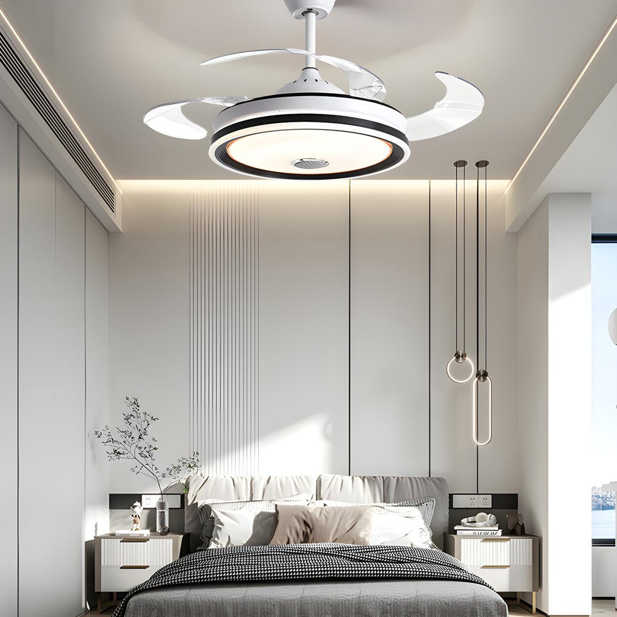 Modern Round Clear Blade Ceiling Fan with LED Light Image - 2