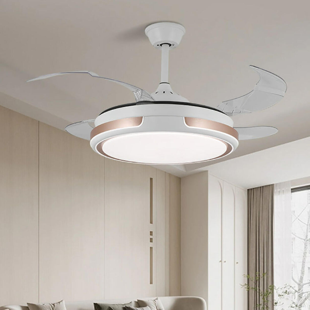 Modern Round Clear Blade Dimming Ceiling Fan with Light Image - 1