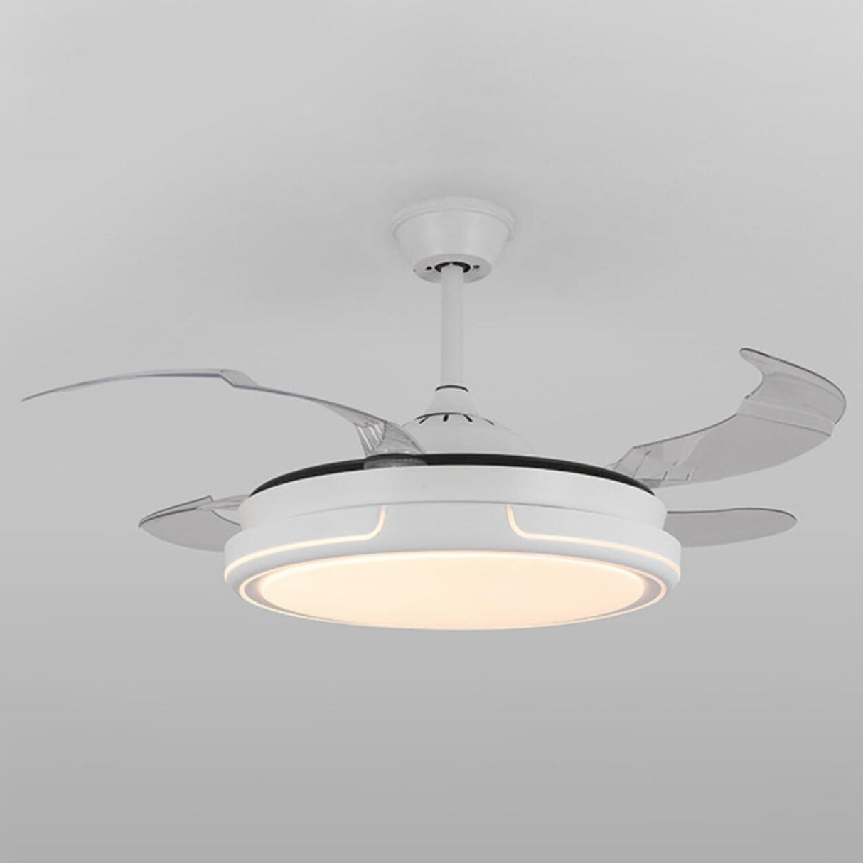 Modern Round Clear Blade Dimming Ceiling Fan with Light Image - 10