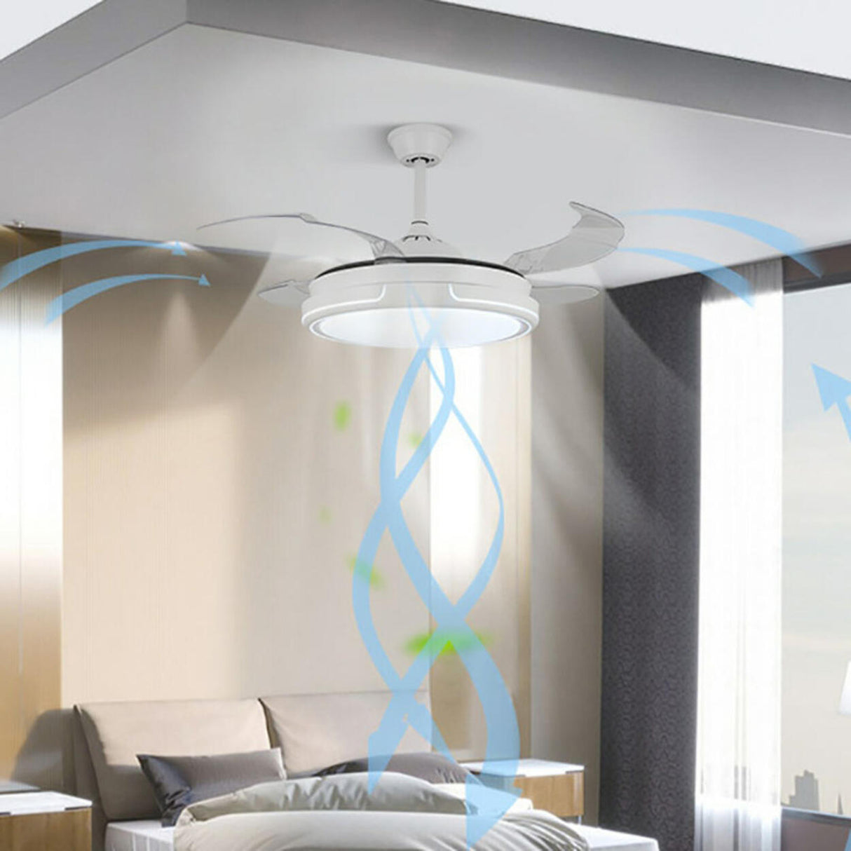 Modern Round Clear Blade Dimming Ceiling Fan with Light Image - 19