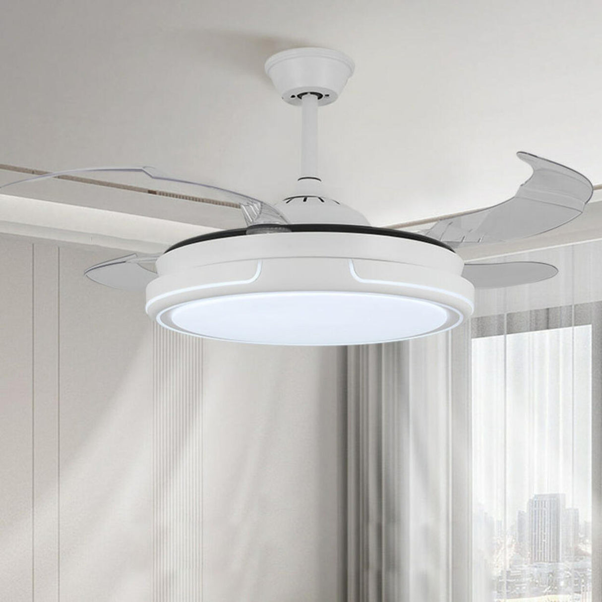 Modern Round Clear Blade Dimming Ceiling Fan with Light Image - 2