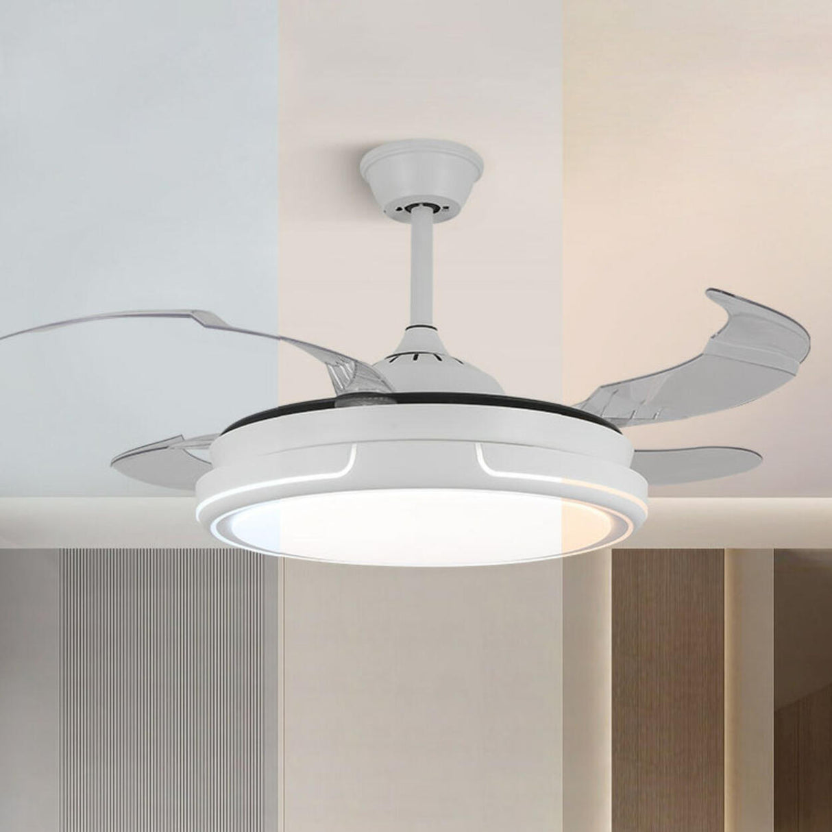 Modern Round Clear Blade Dimming Ceiling Fan with Light Image - 20