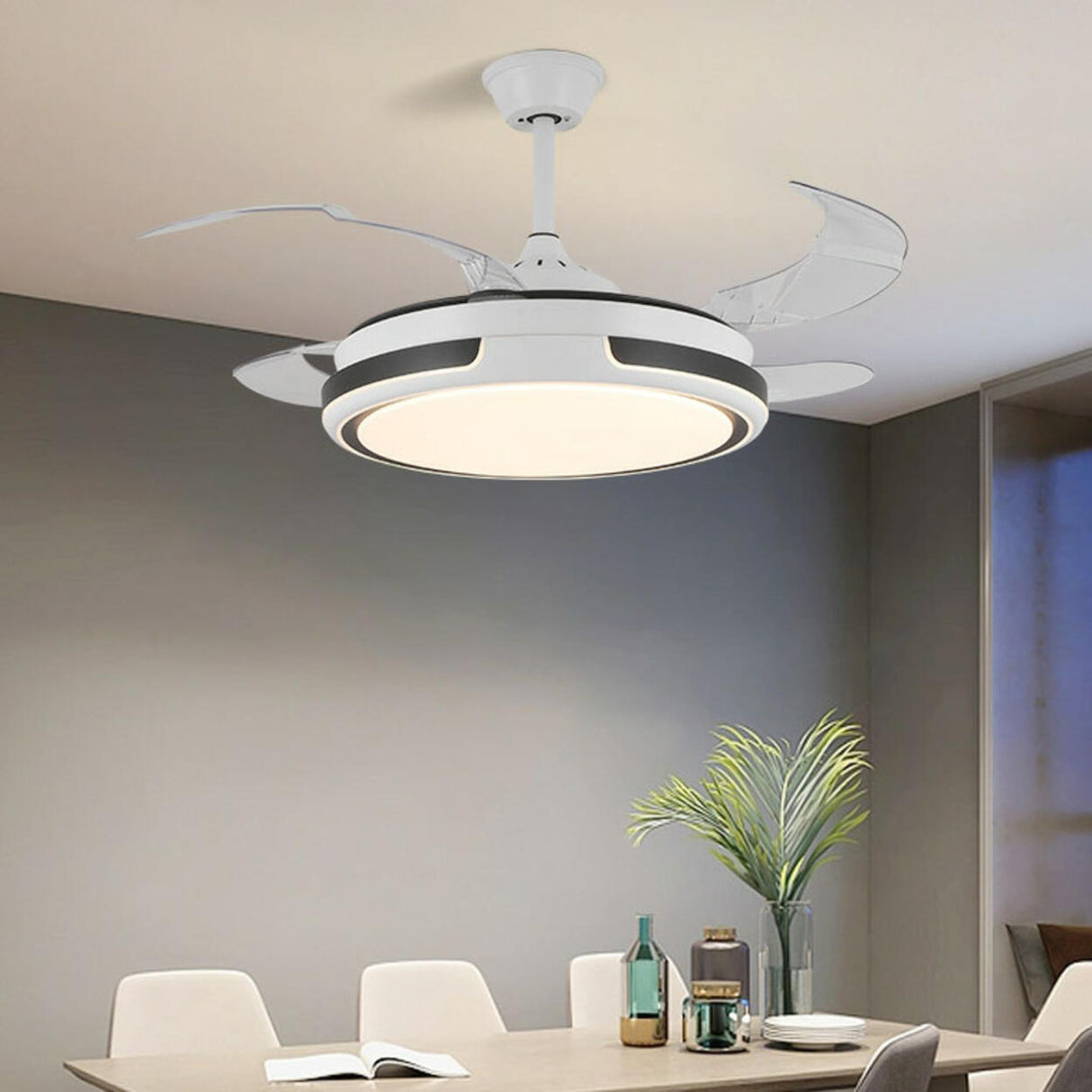 Modern Round Clear Blade Dimming Ceiling Fan with Light Image - 4