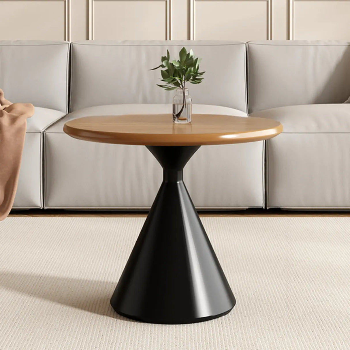 Modern Round Coffee Table Set, Wood Top & White Base Image - 15