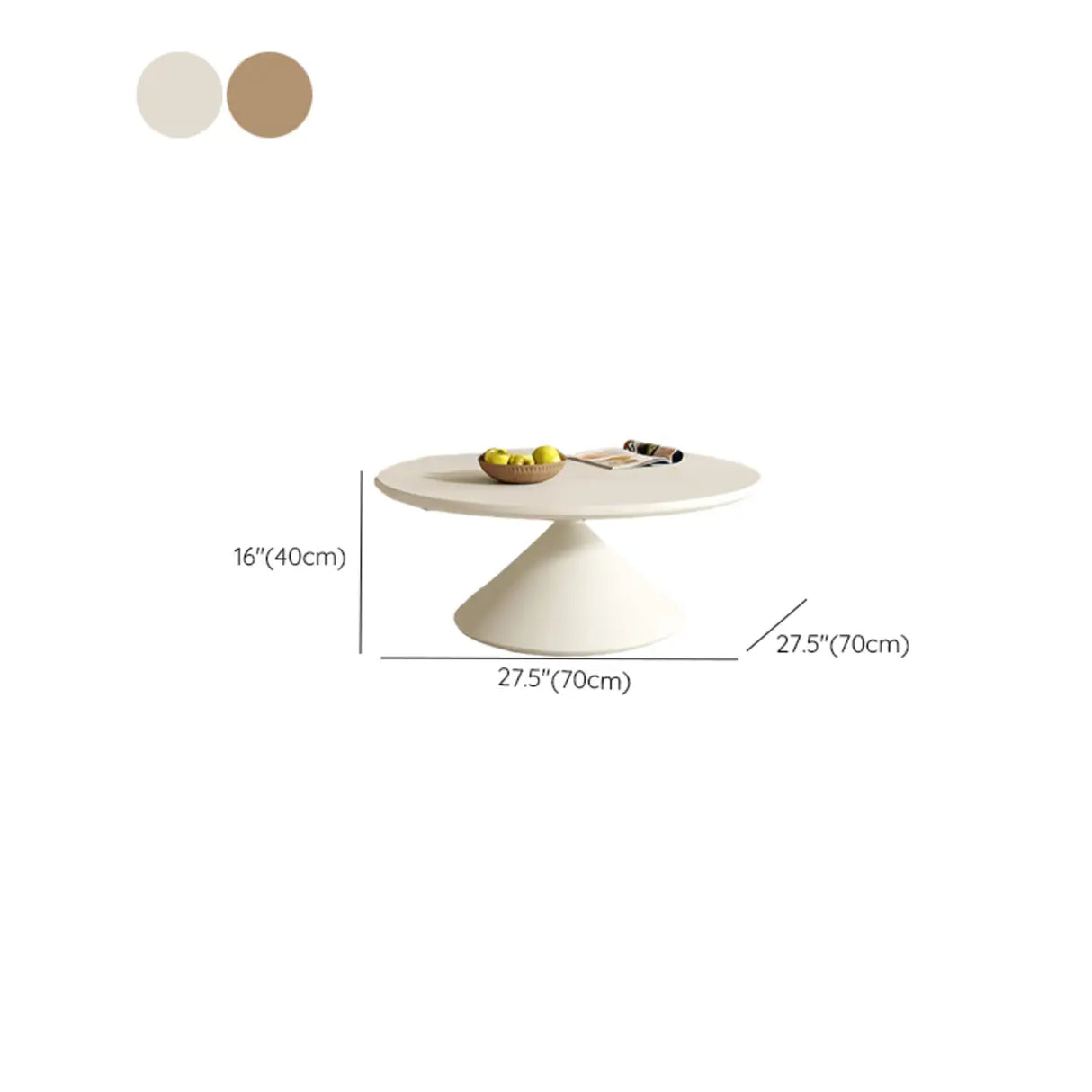 Modern Round Coffee Table Set, Wood Top & White Base