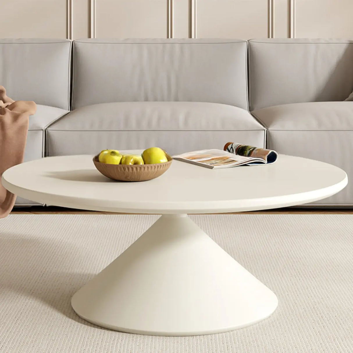 Modern Round Coffee Table Set, Wood Top & White Base Image - 3
