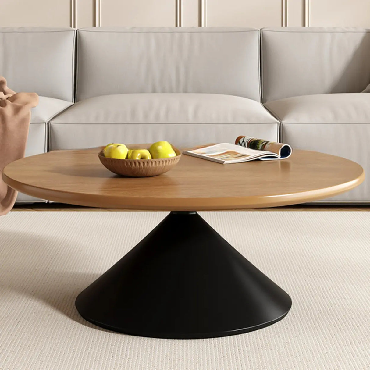 Modern Round Coffee Table Set, Wood Top & White Base Image - 5