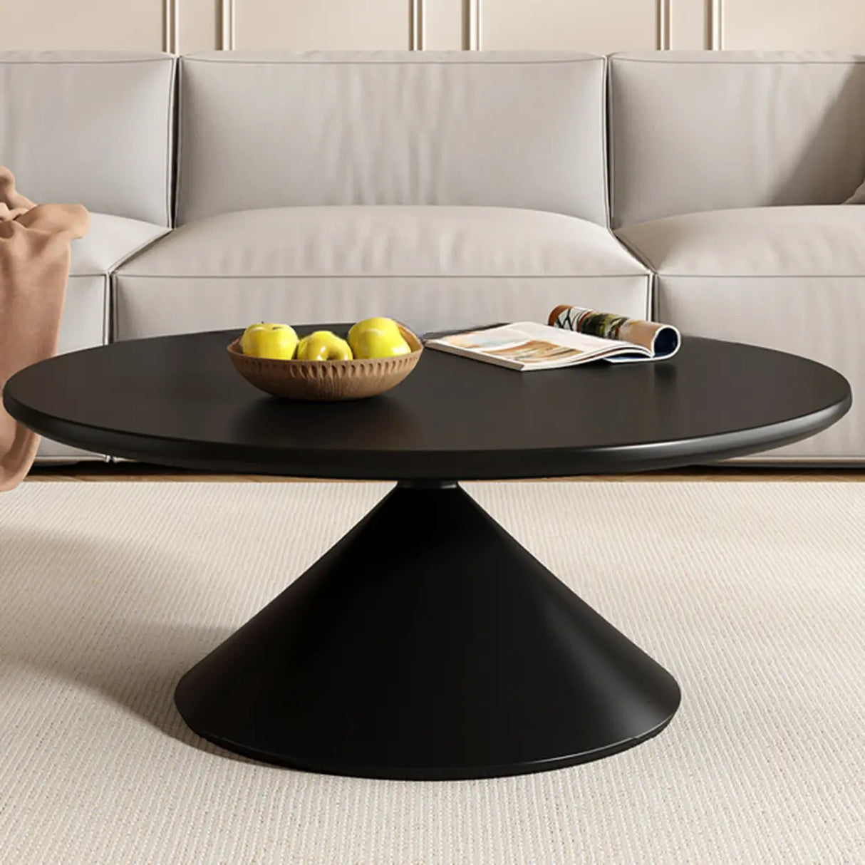 Modern Round Coffee Table Set, Wood Top & White Base Image - 7