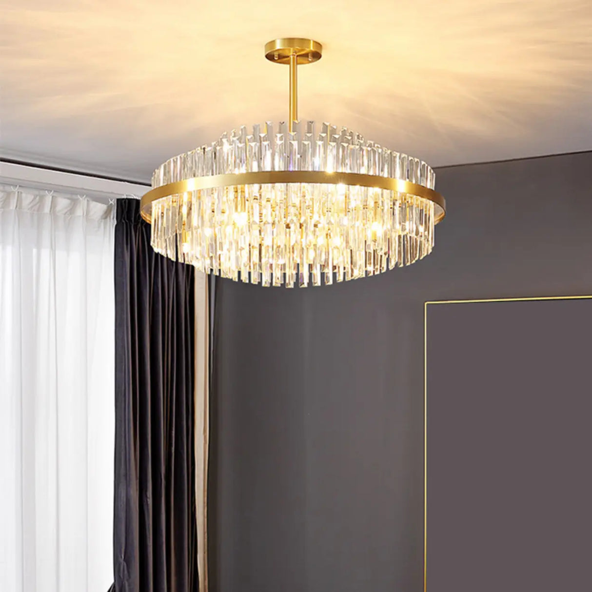 Modern Round Crystal Ceiling Brass Gold Chandelier Image - 1