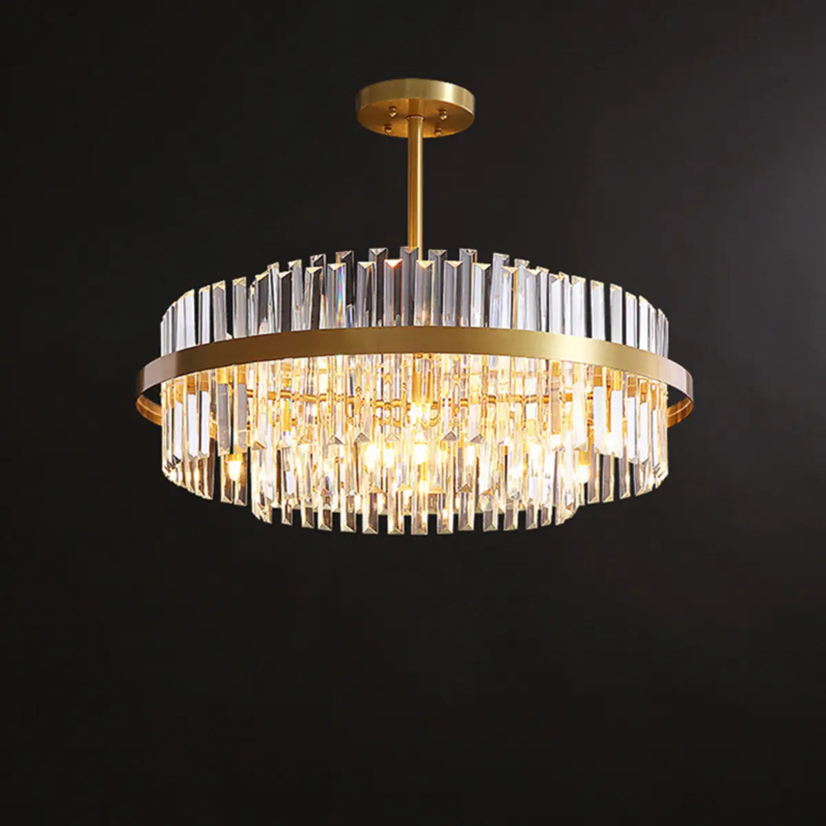 Modern Round Crystal Ceiling Brass Gold Chandelier Image - 12