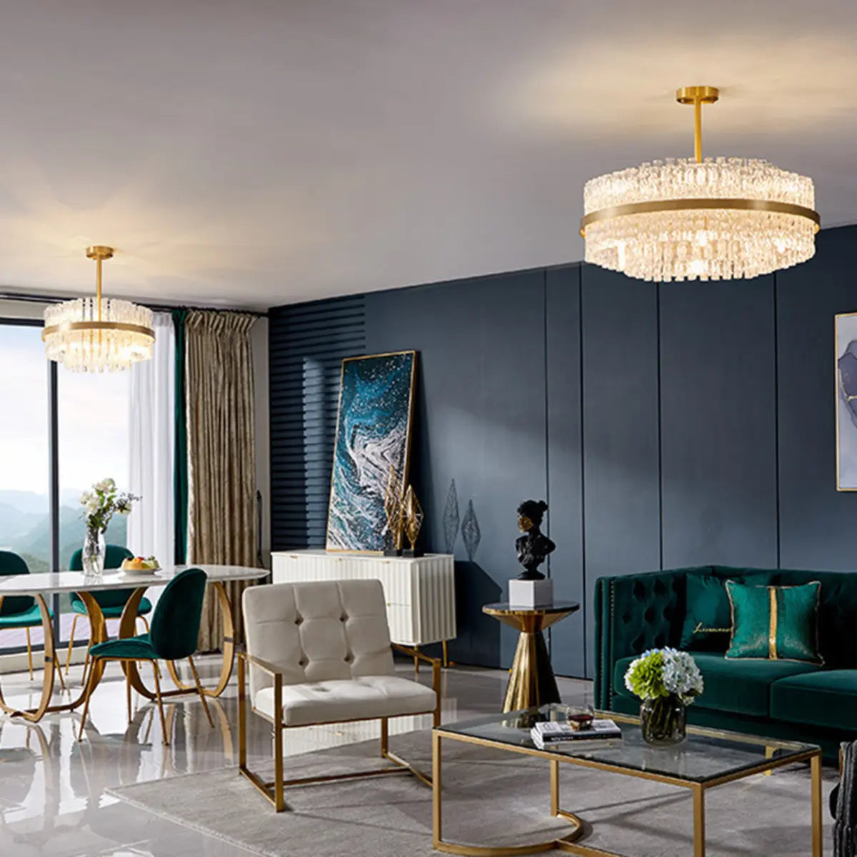 Modern Round Crystal Ceiling Brass Gold Chandelier Image - 18