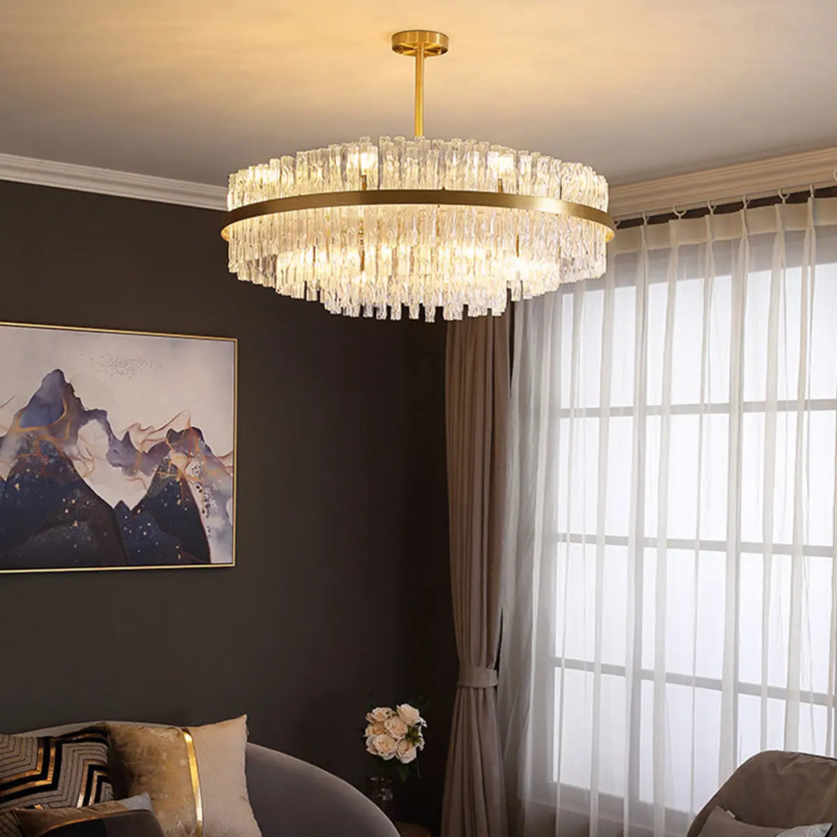 Modern Round Crystal Ceiling Brass Gold Chandelier Image - 4