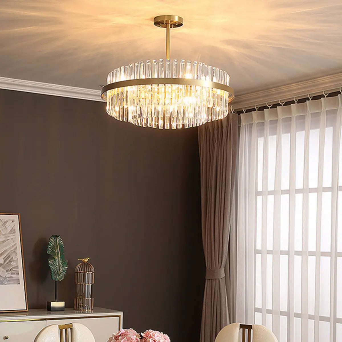 Modern Round Crystal Ceiling Brass Gold Chandelier Image - 6