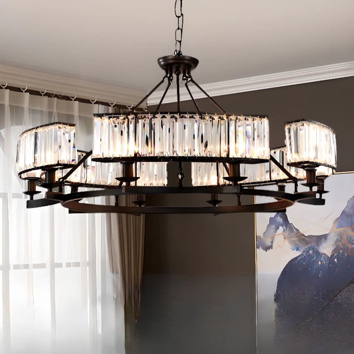 Contemporary Round Crystal Gold Living Room Chandelier Image - 3