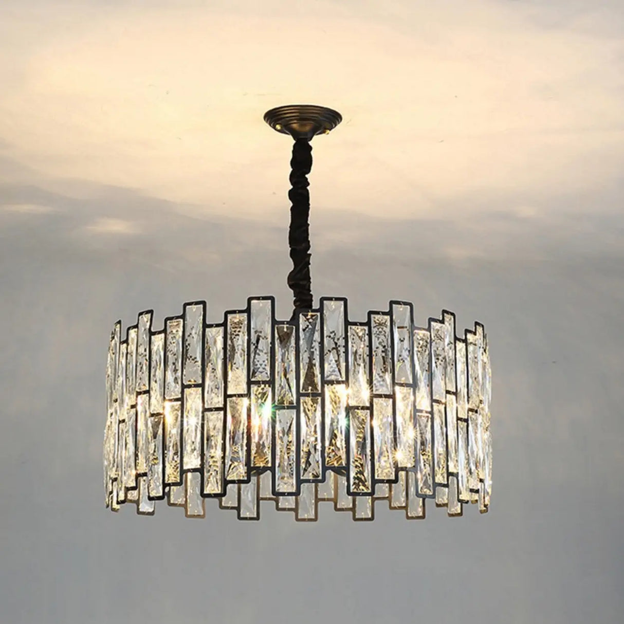Modern Round Crystal Chandelier Living Room Black Image - 8