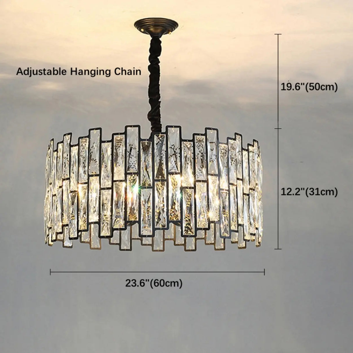 Modern Round Crystal Chandelier Living Room Black Image - 10