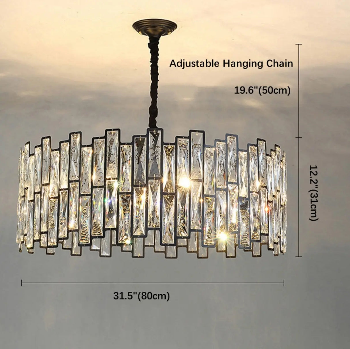 Modern Round Crystal Chandelier Living Room Black Image - 11