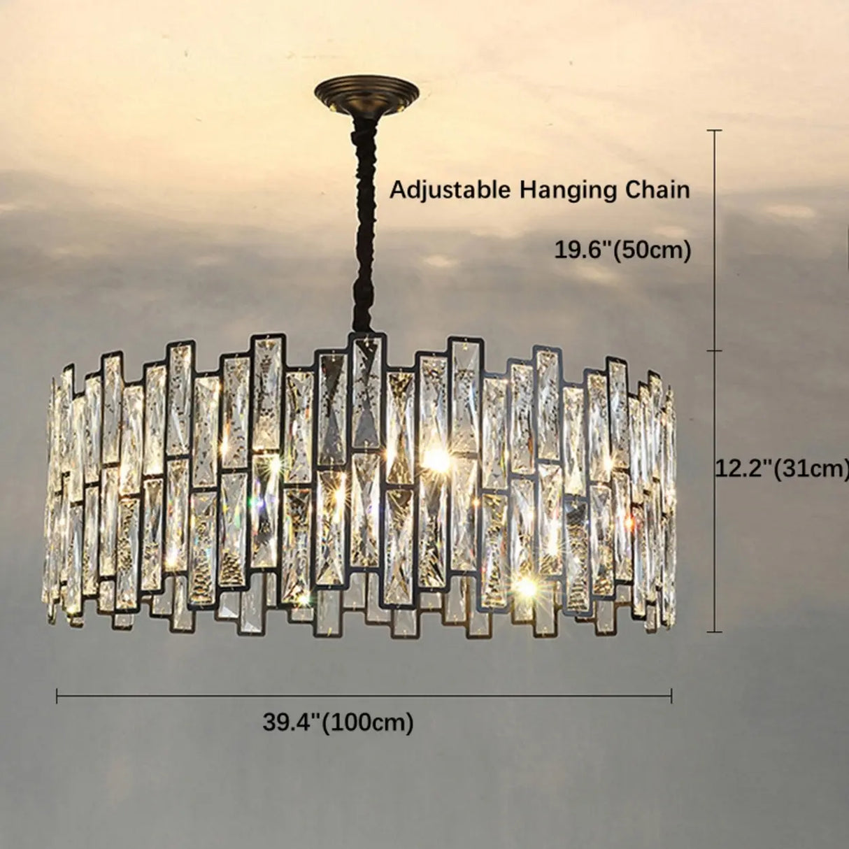Modern Round Crystal Chandelier Living Room Black Image - 12