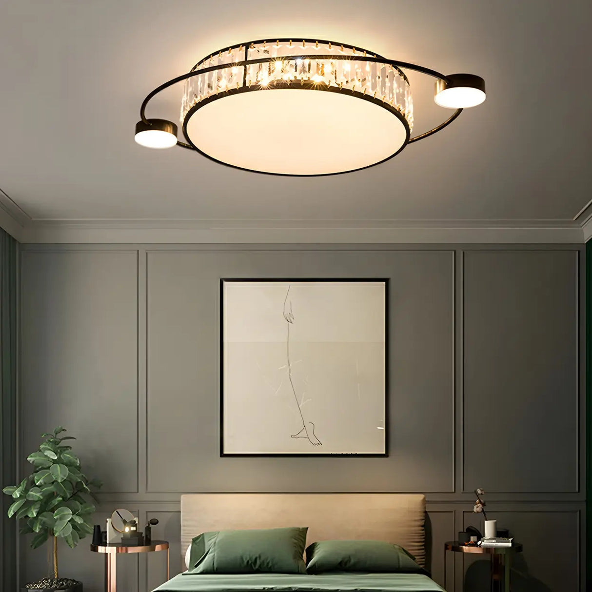 Modern Round Crystal Dimmable Flush Mount Ceiling Light Image - 17